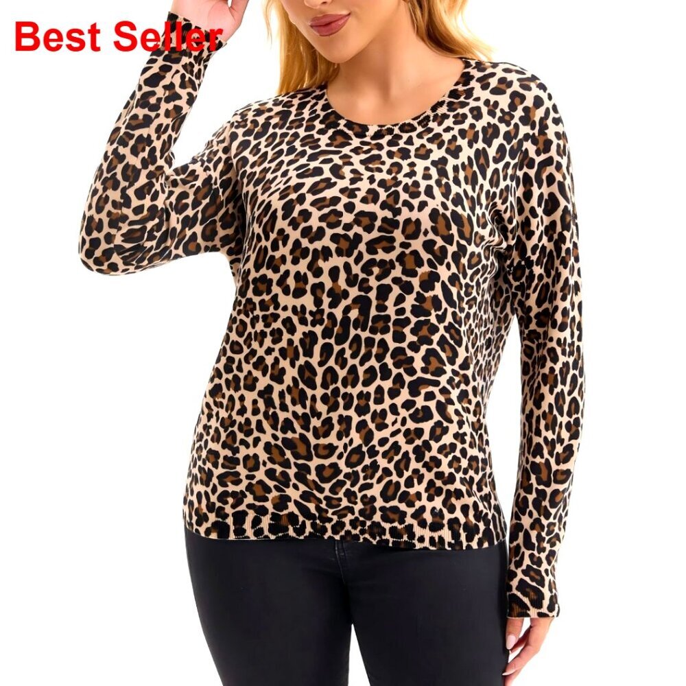 Soft Knit Pullover Sweater Loose Fit Long Sleeve Crew Neck Casual Top